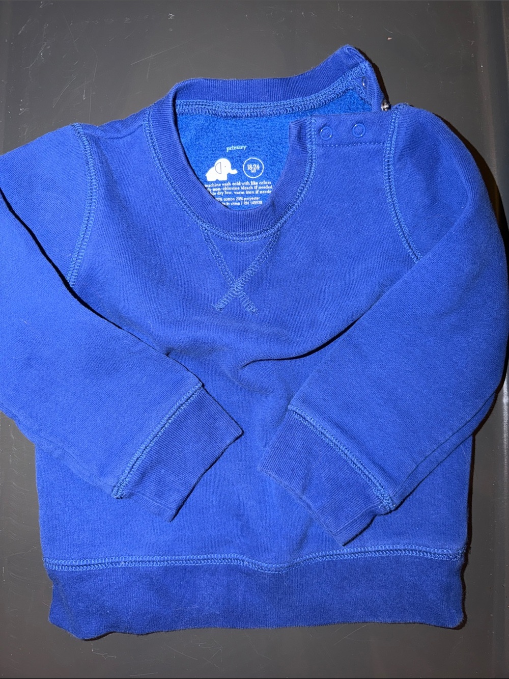 Primary Blue Crewneck Sweatshirt with Shoulder Snaps